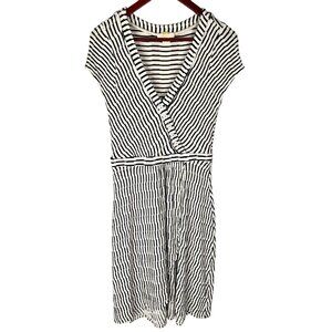 MAEVE ANTHROPOLOGIE Women's Navy White Paladino Faux Wrap Textured A-Line Dress